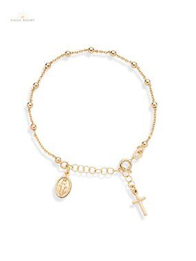 Italian 18K Gold Plated 925 Sterling Silver Rosary Bracelet Adjustable